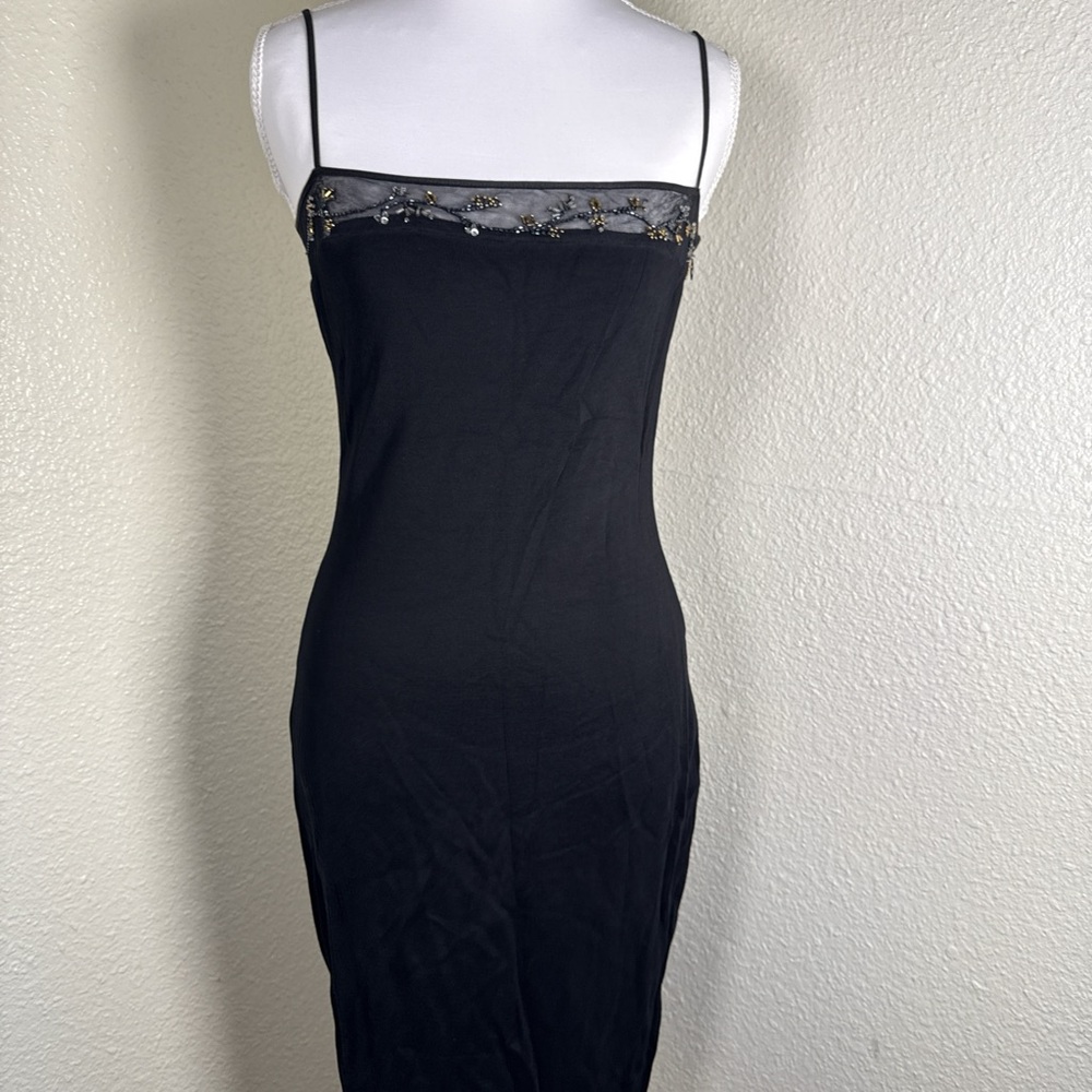 Laundry By Shelli Segal Black Midi Dress with Gold Accents